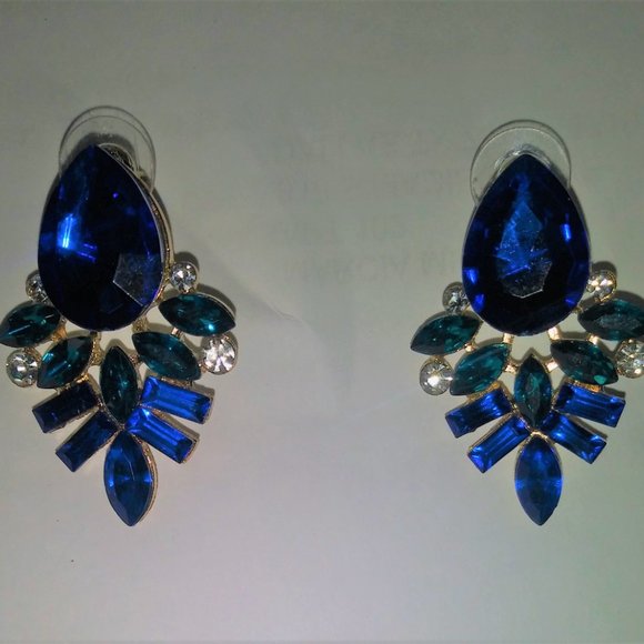 Women's Rhinestones Earrings Blue Multicolor Pierced Ears - Picture 2 of 9